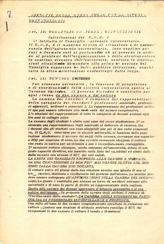Estratto dalla legge Sullo per la riforma unversitaria